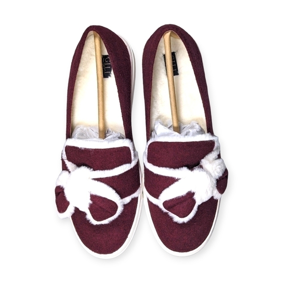 G.I.L.I. Slip-On Flats Maritza Faux Fur & Felt with a Bow - Burgundy NIB NWT - Picture 5 of 7
